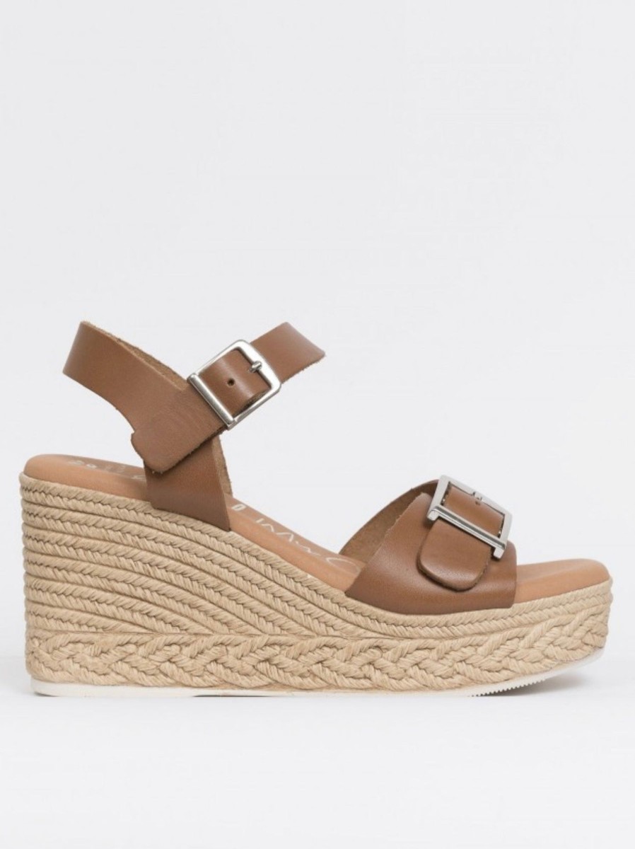 Footwear Oh My Sandals | Oh My Sandals - 5224 Tan Leather Wedge Sandal