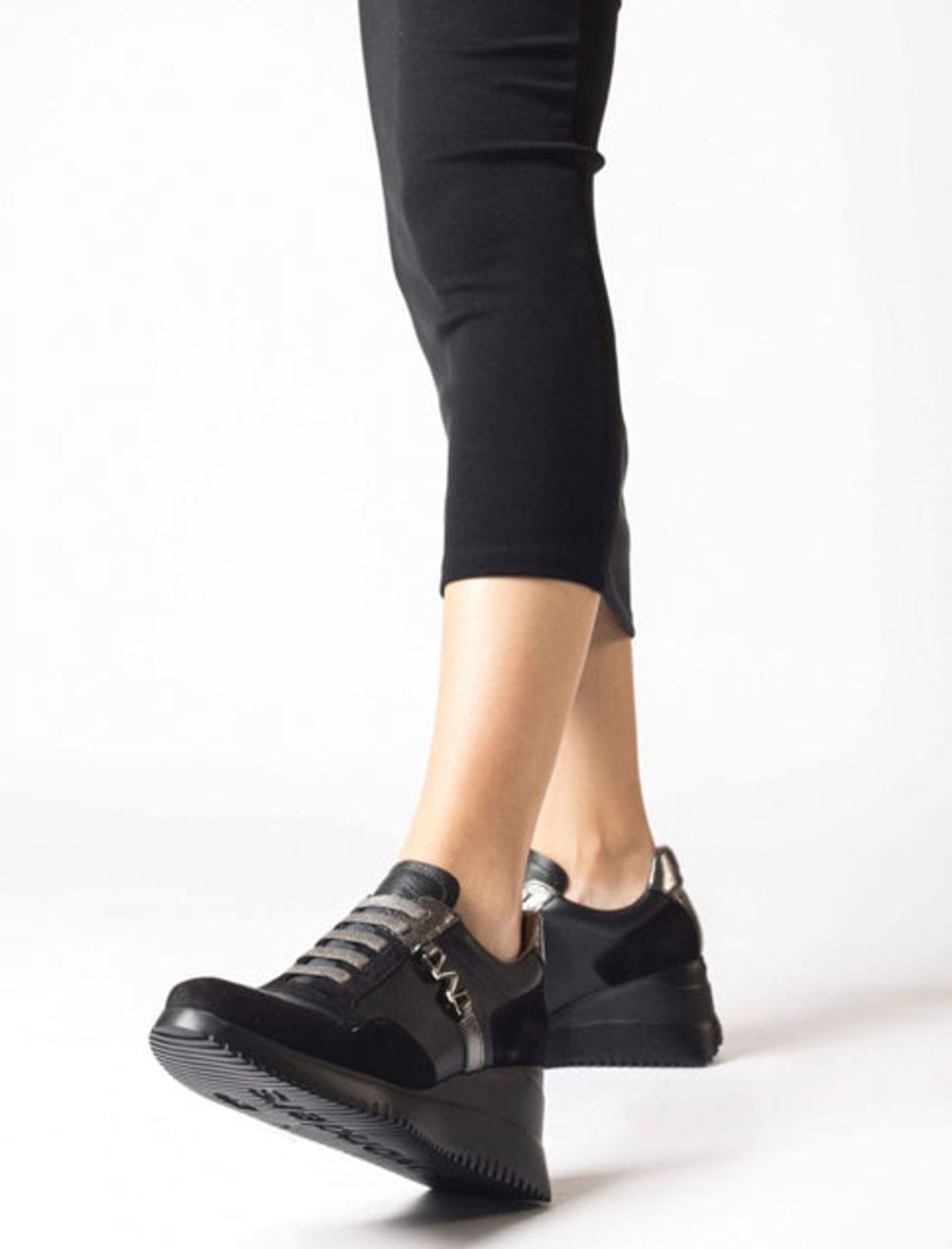 Footwear Wonders | Wonders - G-6610 Black Wedge Trainer