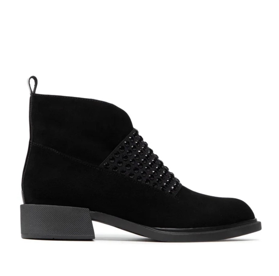 Footwear Loretta Vitale Ankle Boots | Loretta Vitale - C219 Black Suede Jewel Ankle Boot