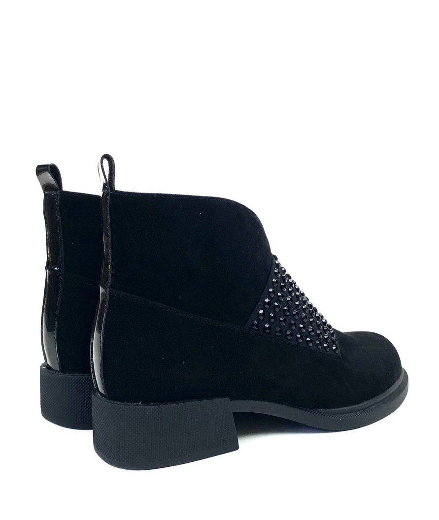 Footwear Loretta Vitale Ankle Boots | Loretta Vitale - C219 Black Suede Jewel Ankle Boot