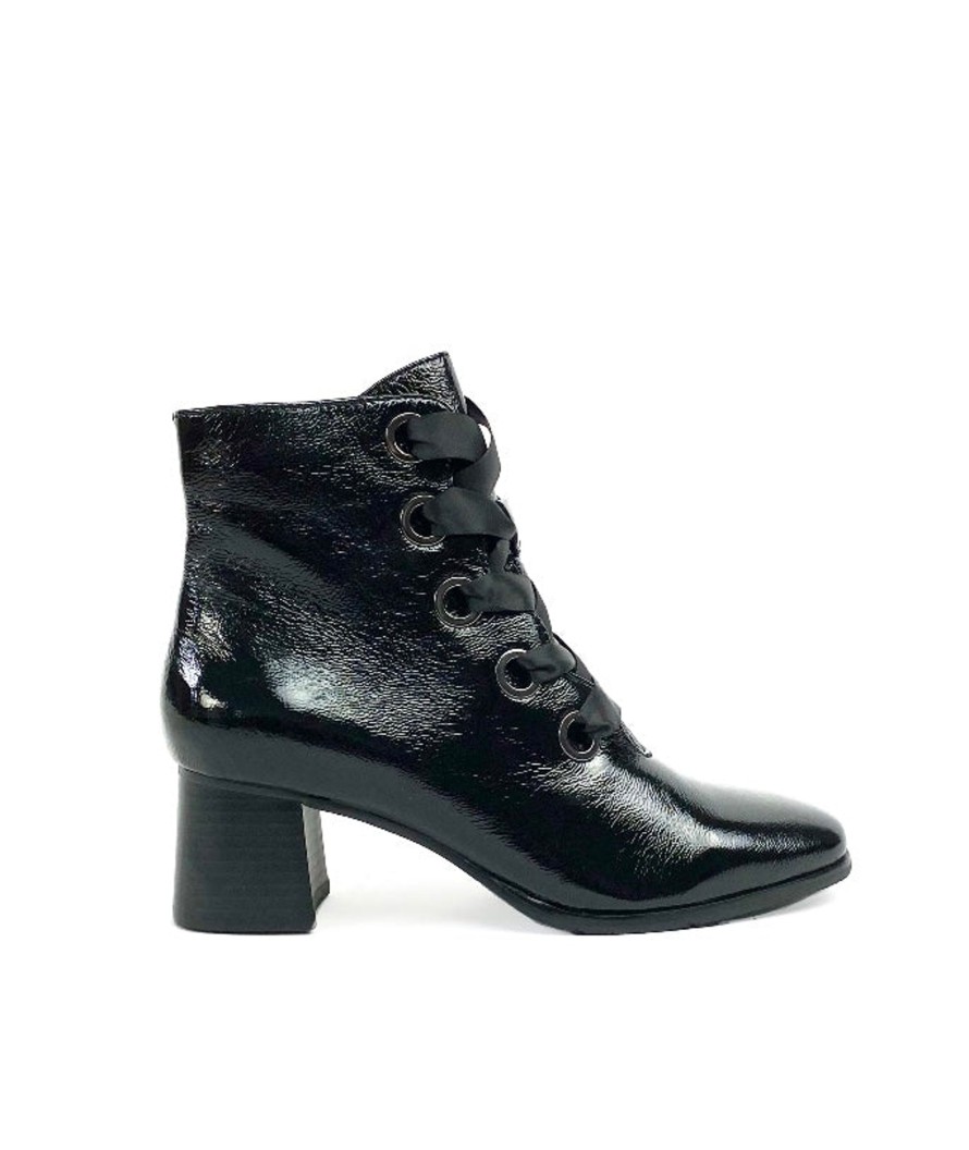 Footwear Regarde Le Ciel | Regarde Le Ciel - Ines-65 Black Ribbon Heeled Boot