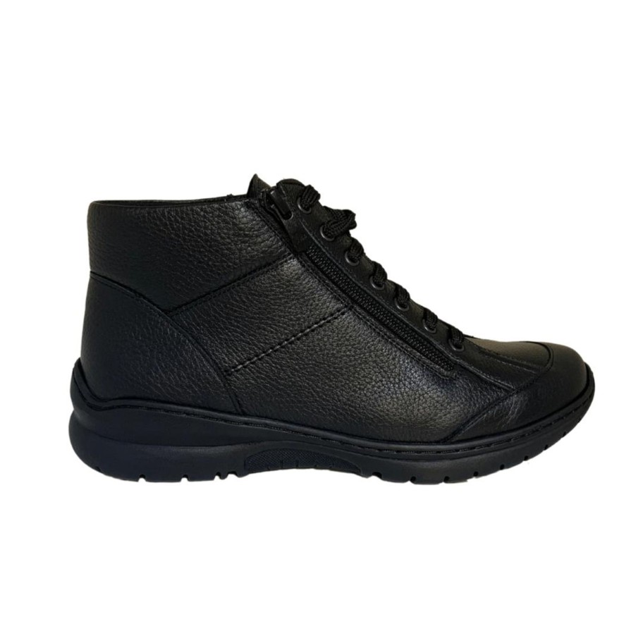 Footwear Softmode Waterproof Shoes & Boots | Softmode- Black Leather Laced Boot With Zip [Extra Wide Fit]