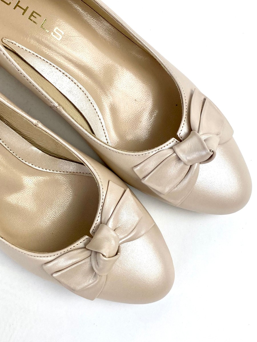 Footwear Rachel's | Rachel'S - Beige Bow Block Heel Court