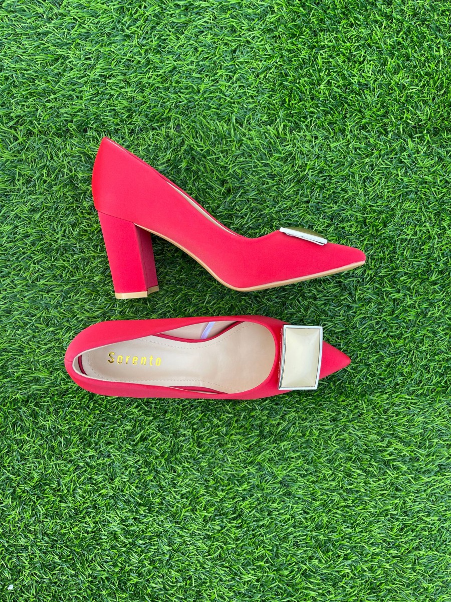 Footwear Sorento | Sorento - Johnstown Red Block Heel With Gold Embellishment