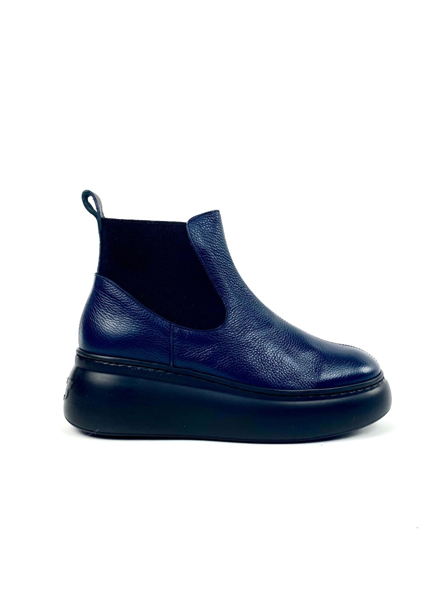 Footwear Wonders Wedge Boots | Wonders - A-2604 Navy Wedge Chelsea Boot