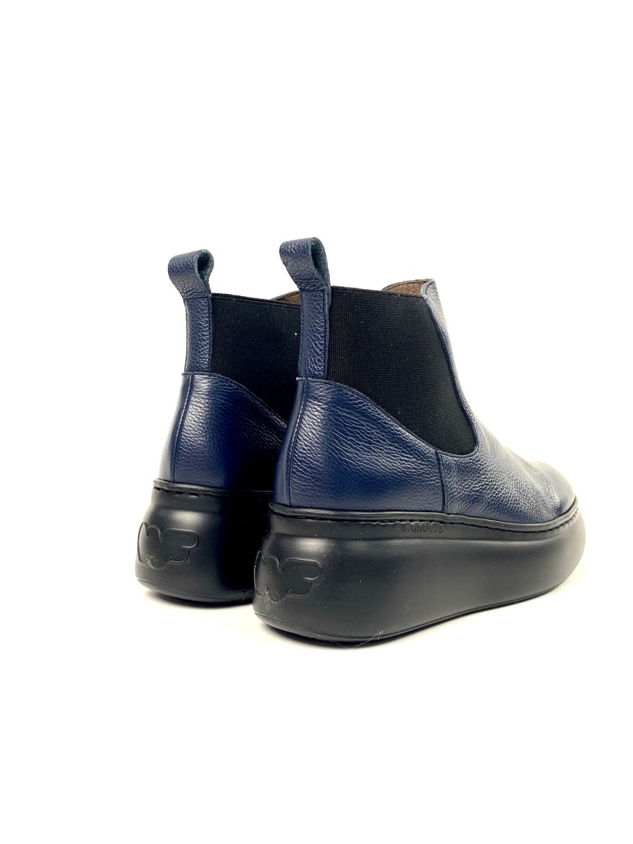 Footwear Wonders Wedge Boots | Wonders - A-2604 Navy Wedge Chelsea Boot