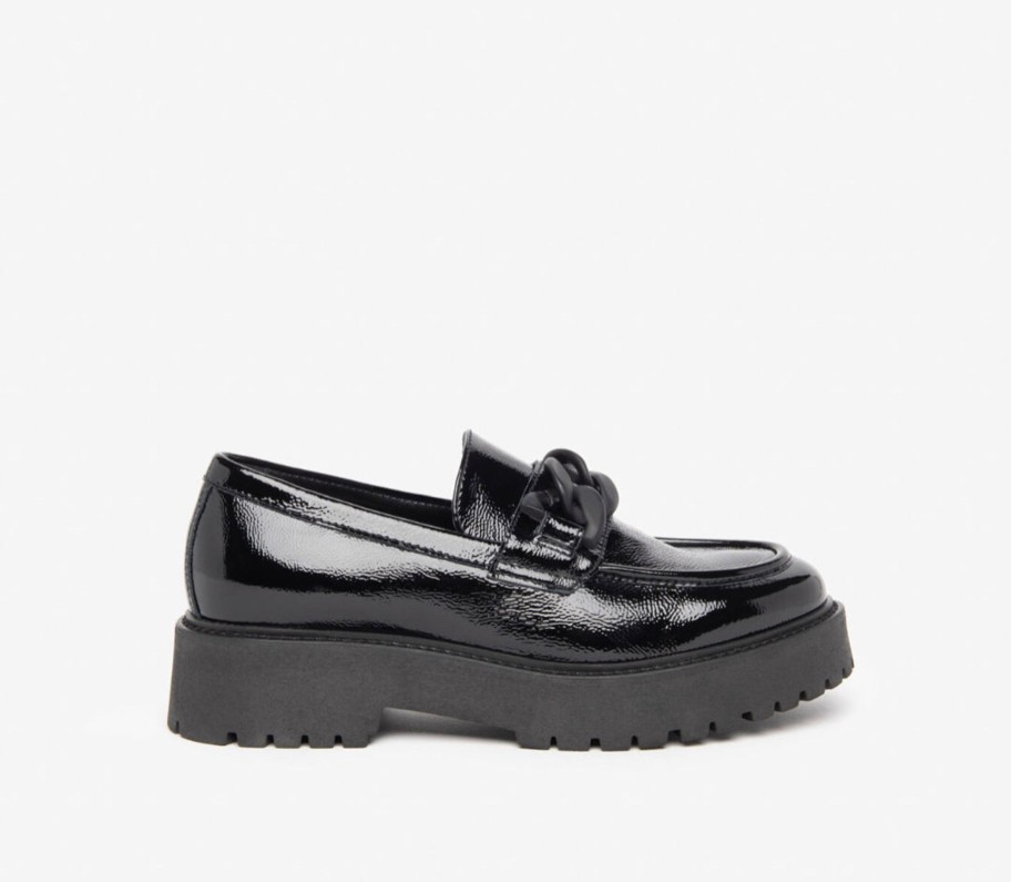 Footwear NeroGiardini | Nerogiardini - I308001D Black Leather Patent Chain Loafer