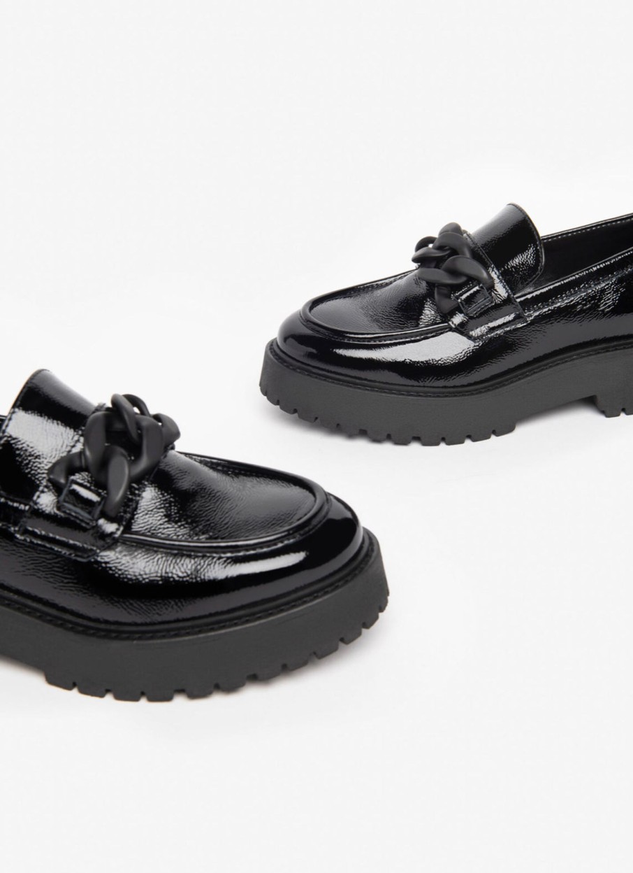 Footwear NeroGiardini | Nerogiardini - I308001D Black Leather Patent Chain Loafer