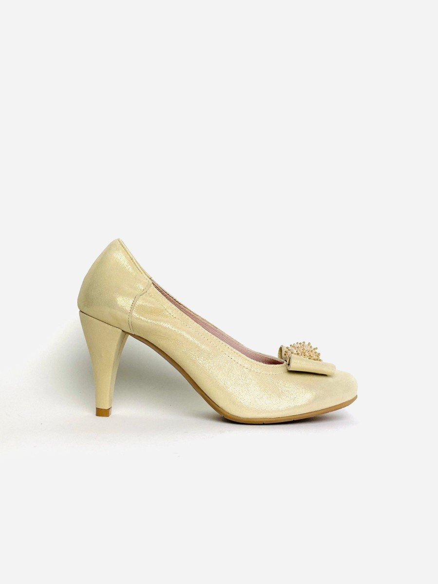 Footwear Le Babe | Le Babe - 1355 Gold Med Heel Court Shoe