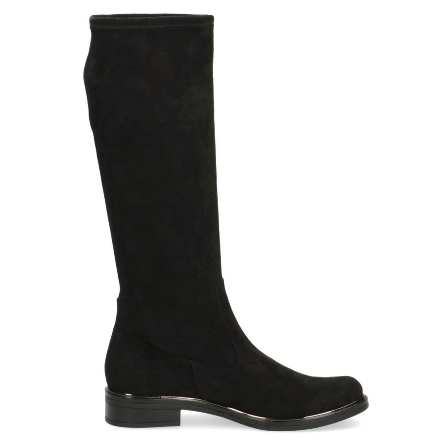 Footwear Caprice Knee High Boots | Caprice - 25512 Black Stretch Flat Knee High Boot