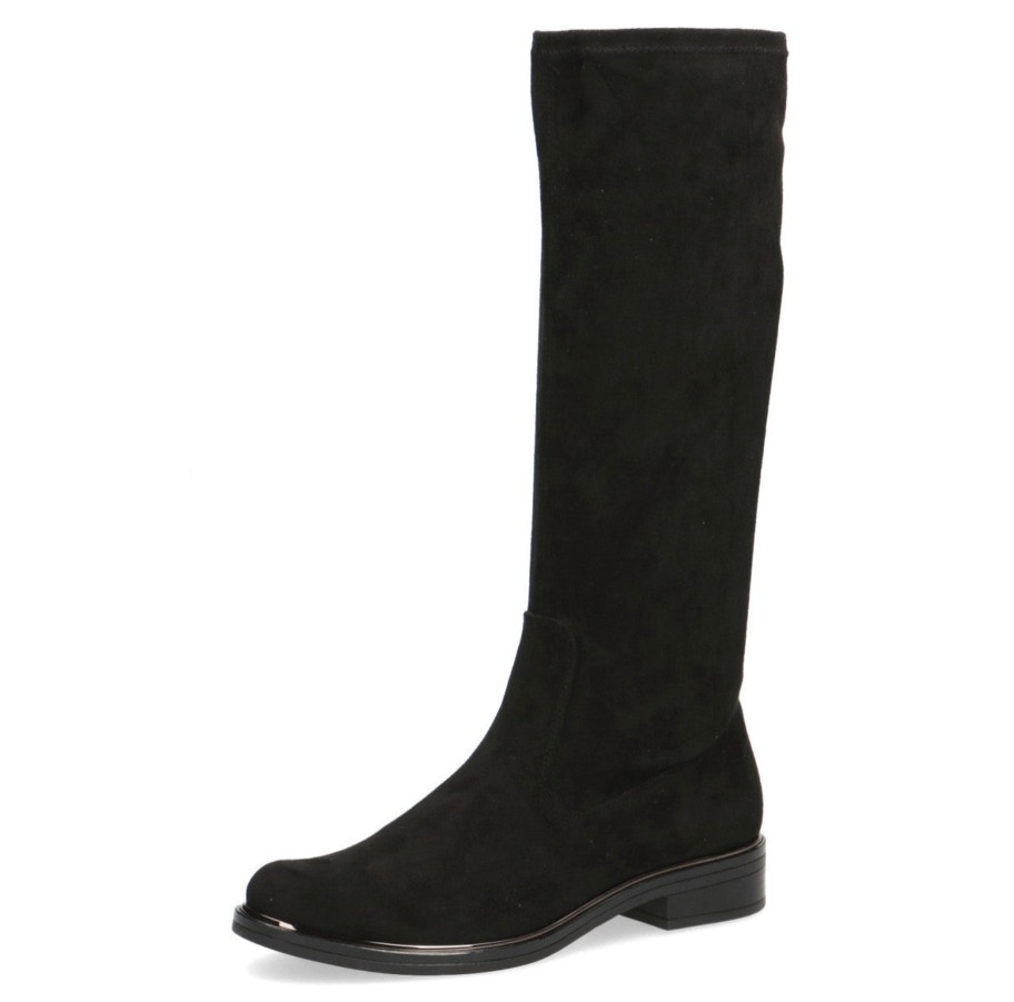 Footwear Caprice Knee High Boots | Caprice - 25512 Black Stretch Flat Knee High Boot