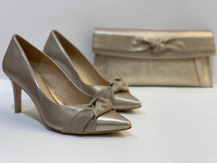 Footwear Emis | Emis - Gold Leather Suede High Heel