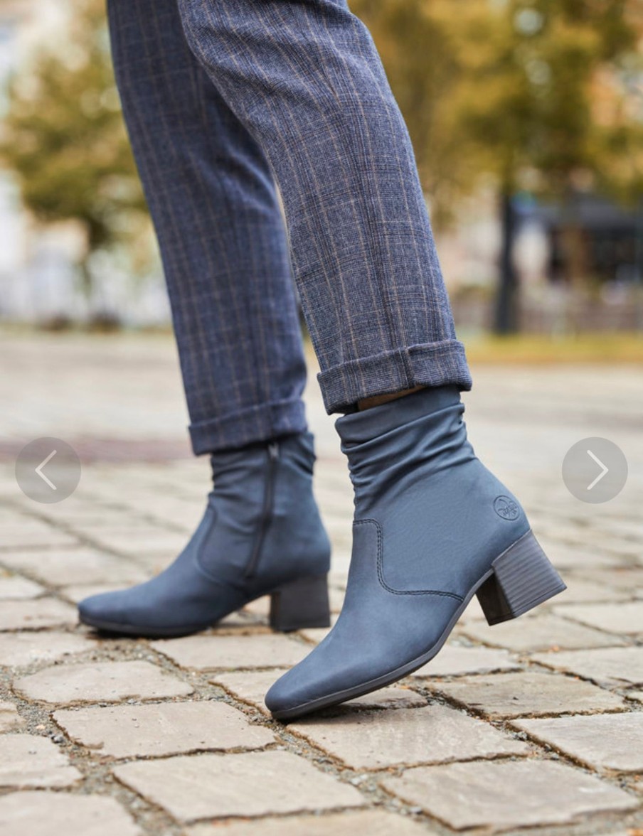 Footwear Rieker Ankle Boots | Rieker - 70972 Navy Ankle Boot With A Med Heel