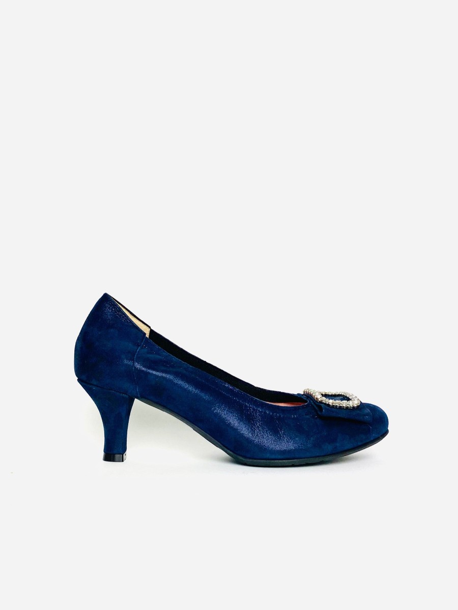 Footwear Le Babe | Le Babe-3037S3 Navy Diamonte Kitten Heel Court