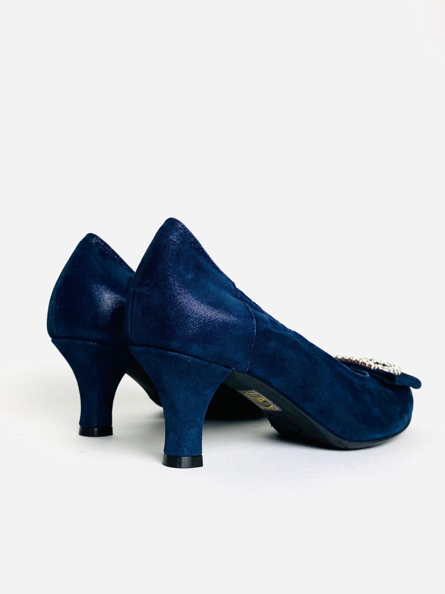 Footwear Le Babe | Le Babe-3037S3 Navy Diamonte Kitten Heel Court