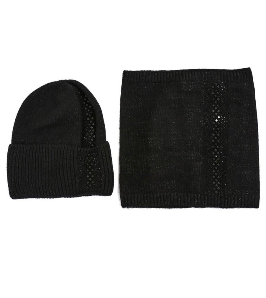 Footwear Rachel's | Rachels - Black Angora Wool Hat & Snood Set