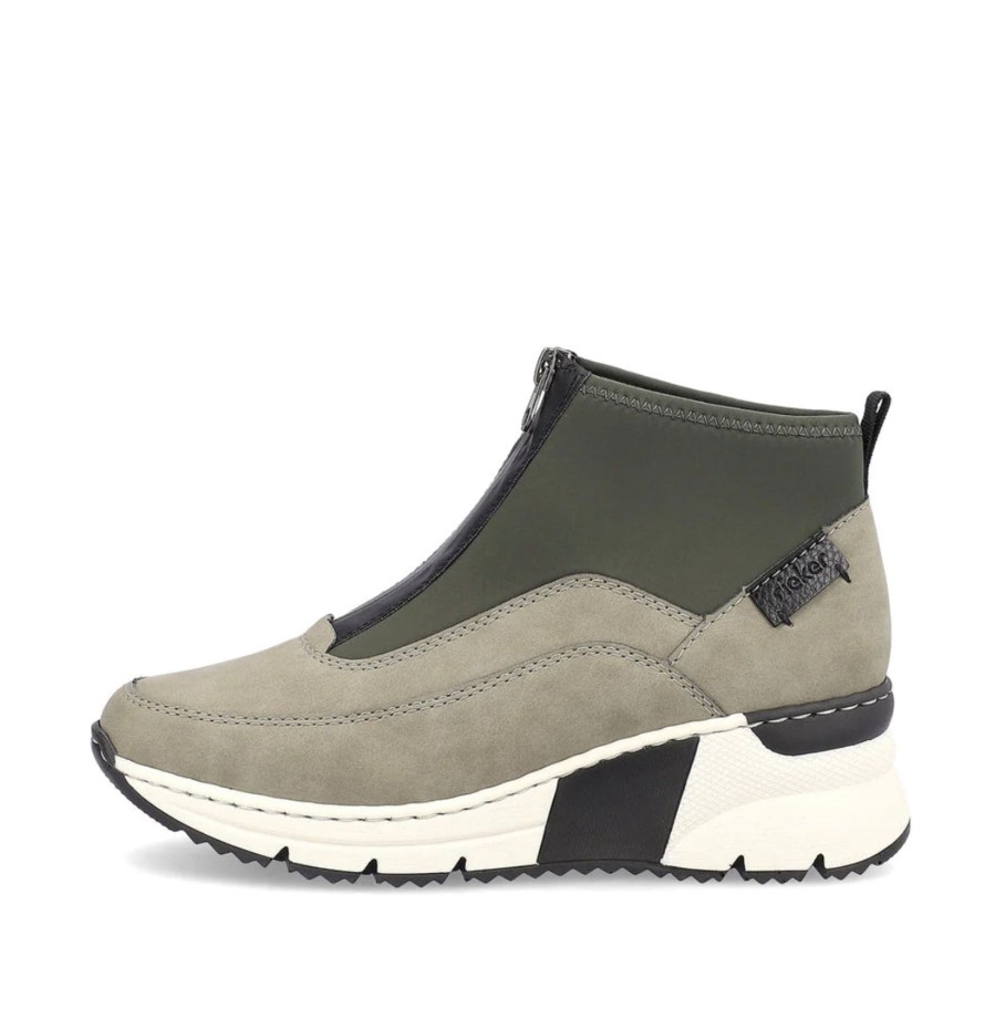 Footwear Rieker Ankle Boots | Rieker - N6352 Green Boot With Front Zip