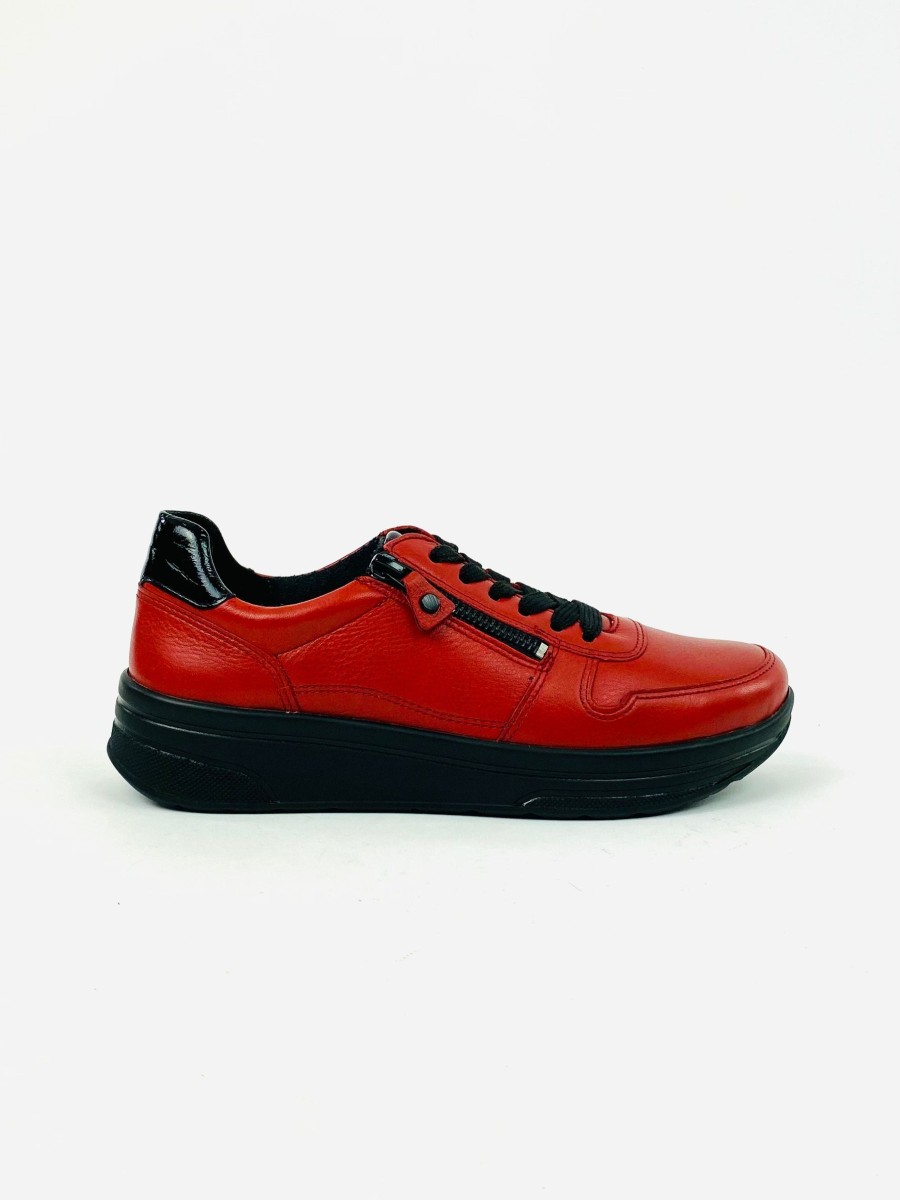 Footwear Ara | Ara - 32440 Red Laced Extra Wide Trainer