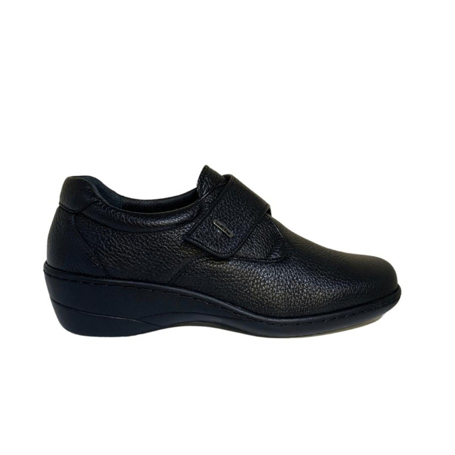 Footwear Softmode | Softmode- Black Leather Stretchvelcro Shoe With Zip [Extra Wide Fit]