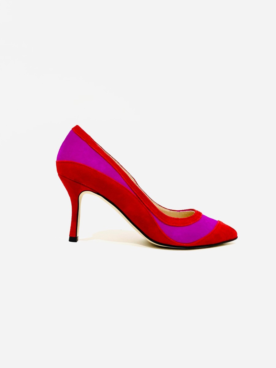 Footwear Rachel's | Rachel'S - Fuschia And Red Suede Court Shoe