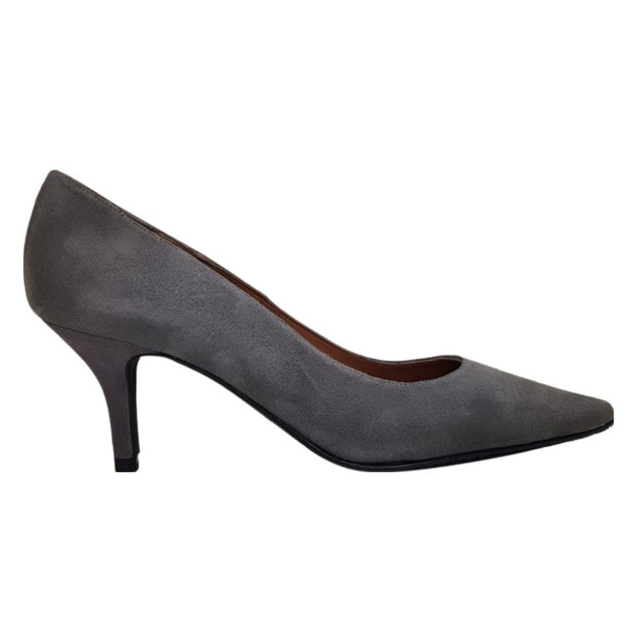 Footwear Brenda Zaro | Brenda Zaro - Grey Leather Lined Court Shoes With A Suede Upper And Kitten Heel