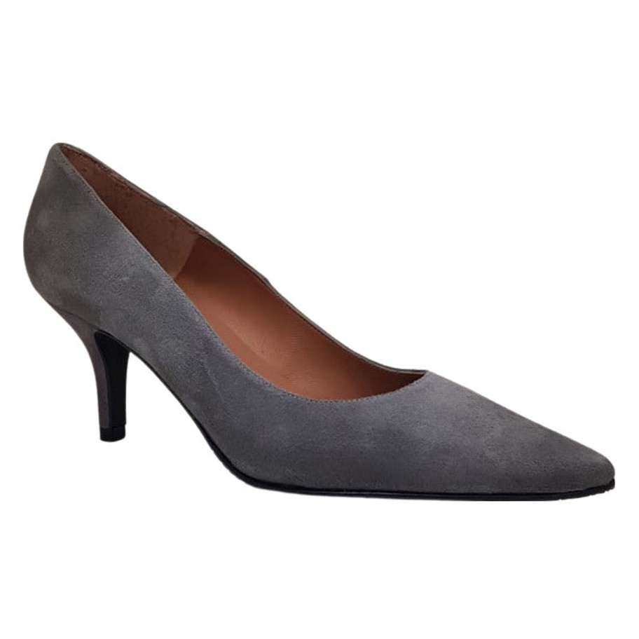 Footwear Brenda Zaro | Brenda Zaro - Grey Leather Lined Court Shoes With A Suede Upper And Kitten Heel