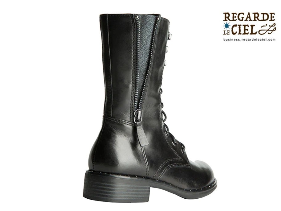 Footwear Regarde Le Ciel Ankle Boots | Regarde Le Ciel - Roxanna 5933 Black Leather Biker