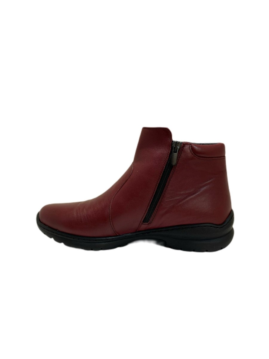 Footwear Softmode Ankle Boots | Softmode - Burgundy Leather Ankle Boot With A Double Zip (Wide Fit)