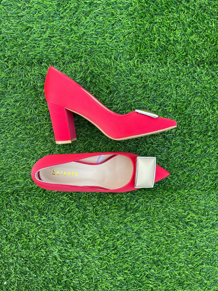 Footwear Sorento | Sorento - Johnstown Red Block Heel With Gold Embellishment