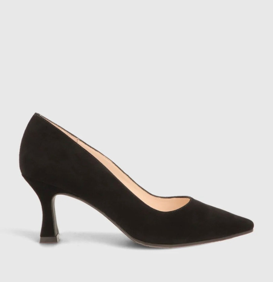 Footwear Lodi | Lodi - Jona Black Suede Court With A Kitten Heel