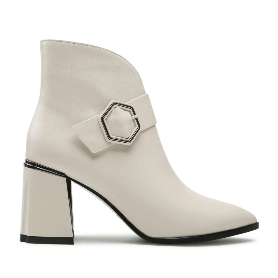 Footwear Loretta Vitale Ankle Boots | Loretta Vitale - A797B Beige Buckle Zip Ankle Boot