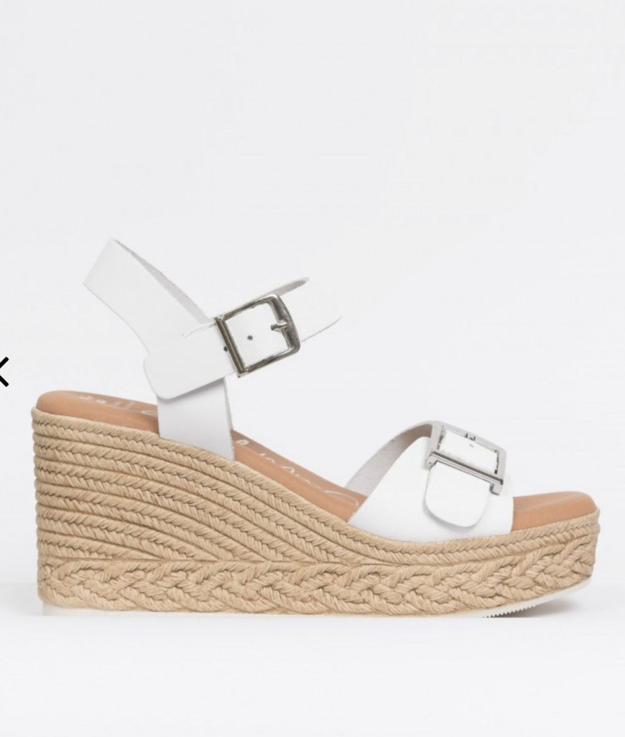 Footwear Oh My Sandals | Oh My Sandals-5224 White Leather Wedge