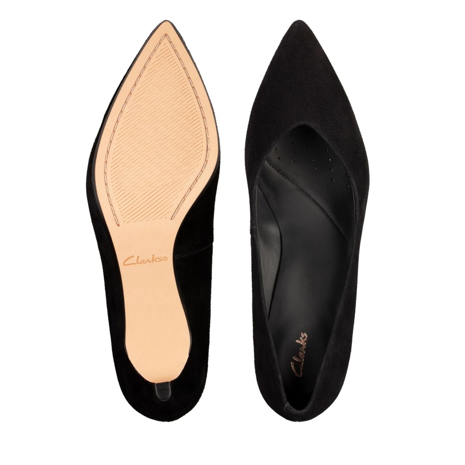 Footwear Clarks | Clarks - Black Suede Kitten Heel Court