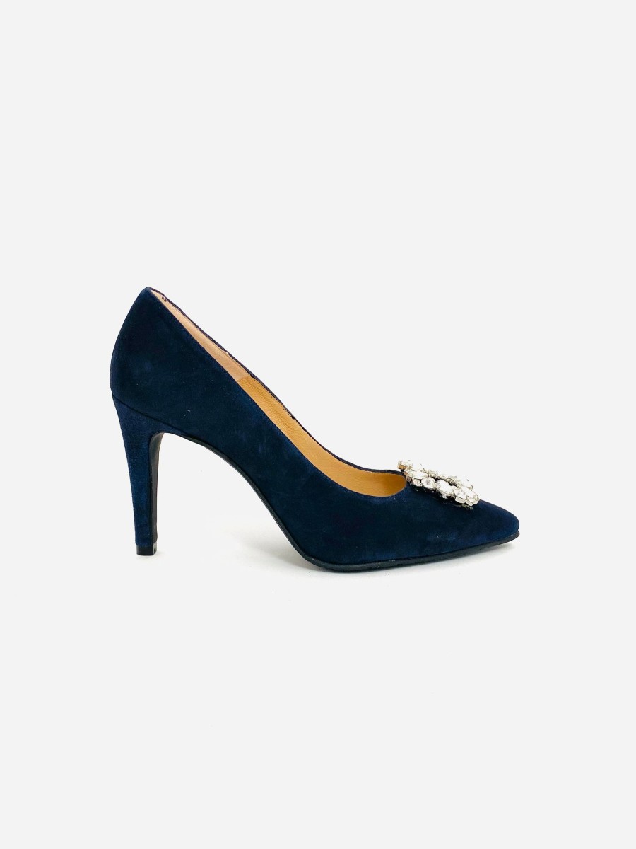 Footwear Rachel's | Rachels - Navy Court Shoe With Embellishment