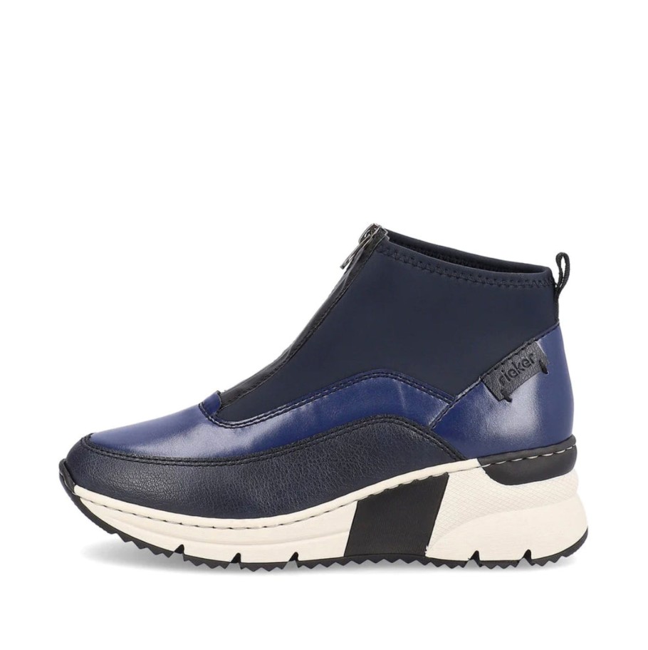 Footwear Rieker Ankle Boots | Rieker - N6352 Navy Zip Wedge Boot