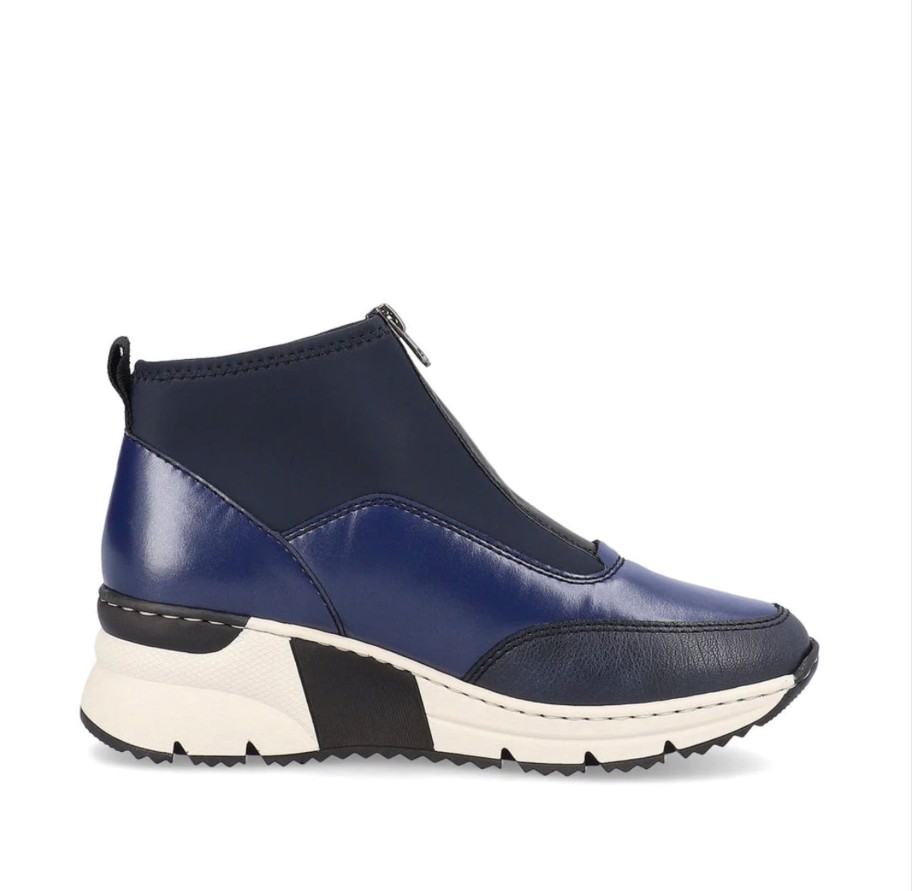 Footwear Rieker Ankle Boots | Rieker - N6352 Navy Zip Wedge Boot