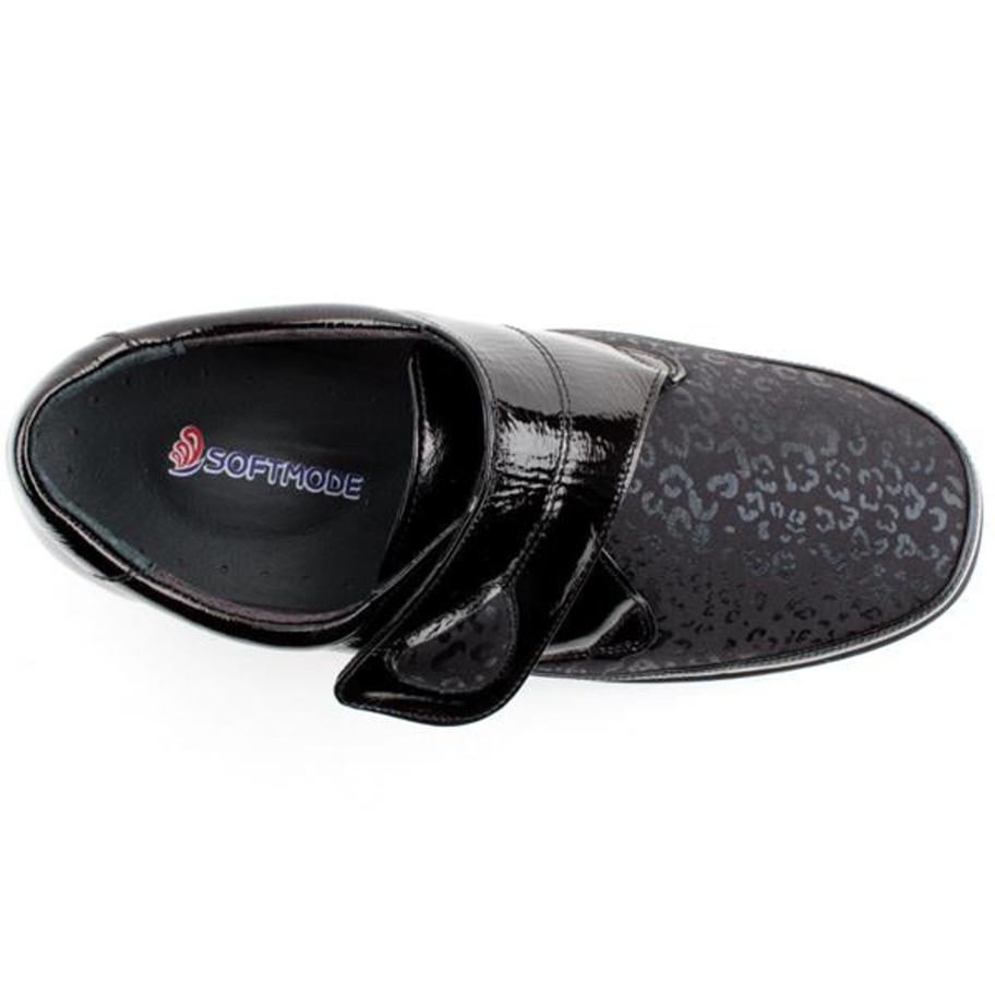 Footwear Softmode | Softmode- Black Stretch Velcro Shoe [Extra Wide Fit]