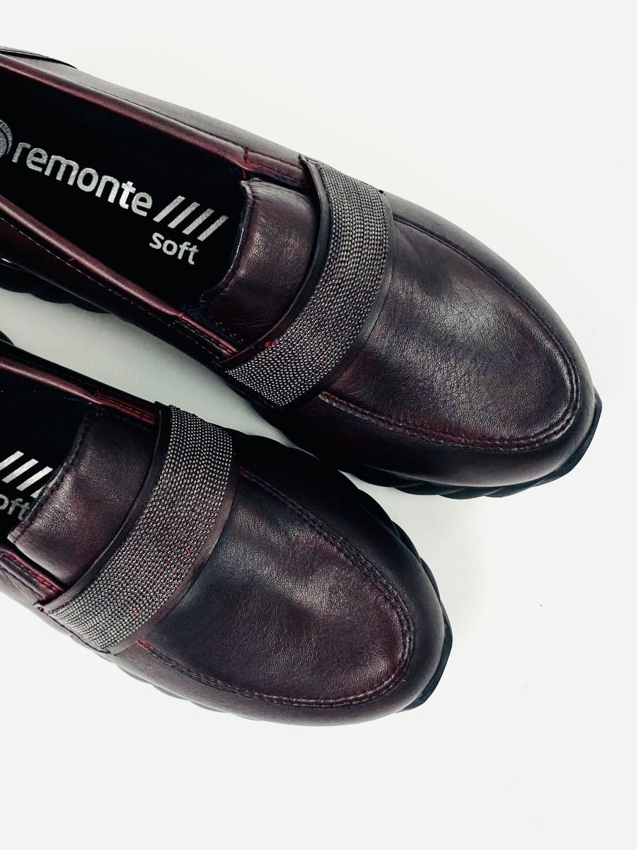 Footwear Remonte | Remonte - D5910 Burgundy Loafer With A Metallic Trim