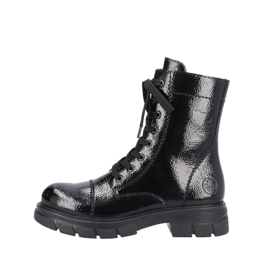 Footwear Rieker Ankle Boots | Rieker - Z9122 Black Patent Biker Boot