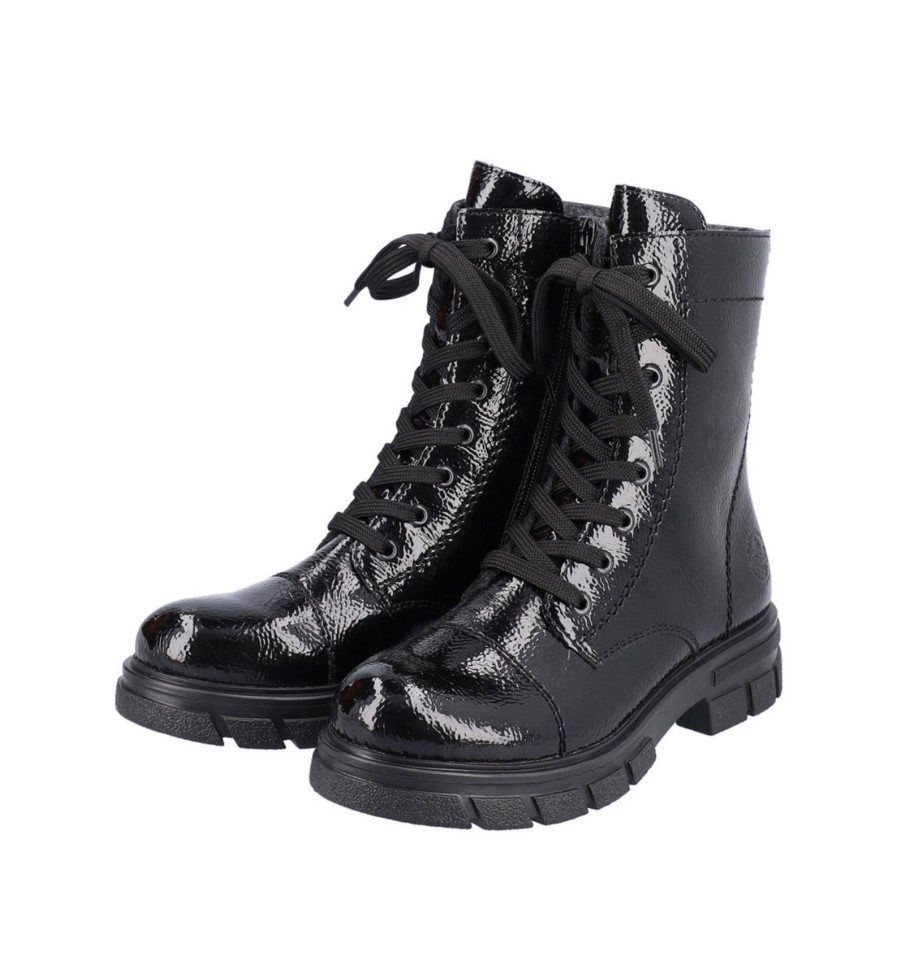 Footwear Rieker Ankle Boots | Rieker - Z9122 Black Patent Biker Boot