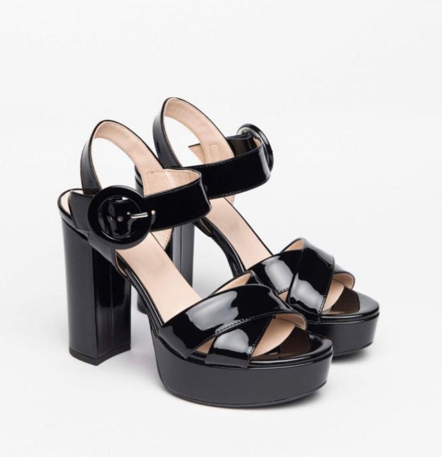 Footwear NeroGiardini | Nerogiardini - Black Patent Platform With A Buckle