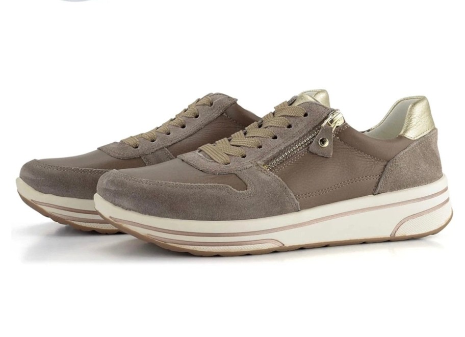 Footwear Ara | Ara - 12-32440 Taupe Leather And Suede Trainer