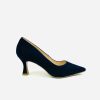 Footwear Lodi | Lodi - Jona Navy Suede Court With A Kitten Heel