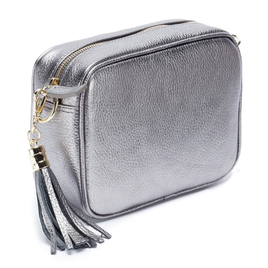 Bags Elie Beaumont | Elie Beaumont - Ebb5001 Pewter Leather Crossbody With Matching Strap