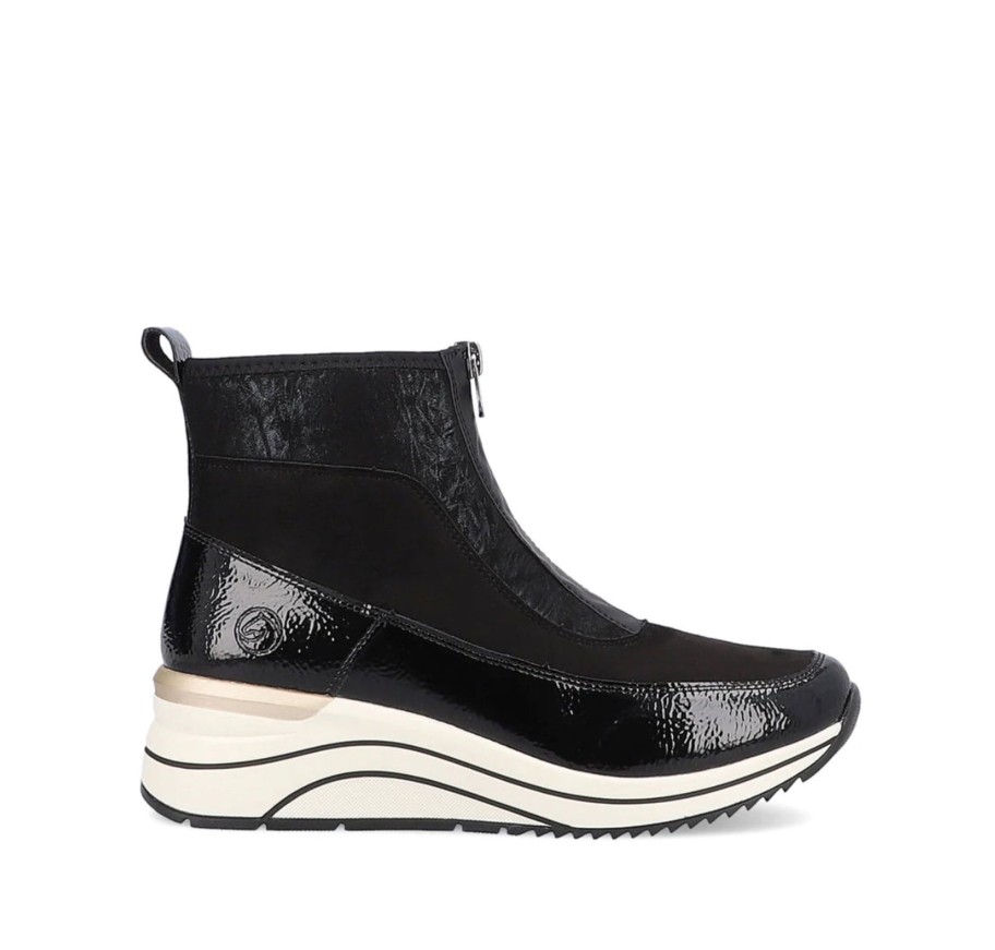 Footwear Remonte | Remonte - D0T71 Black Zip Wedge Boot