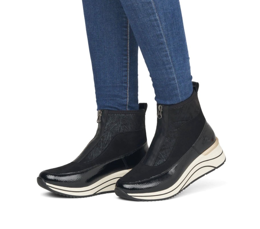 Footwear Remonte | Remonte - D0T71 Black Zip Wedge Boot