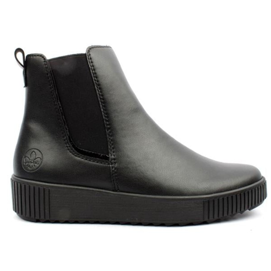 Footwear Rieker Ankle Boots | Rieker - Y6451 Black Leather Chelsea Boot