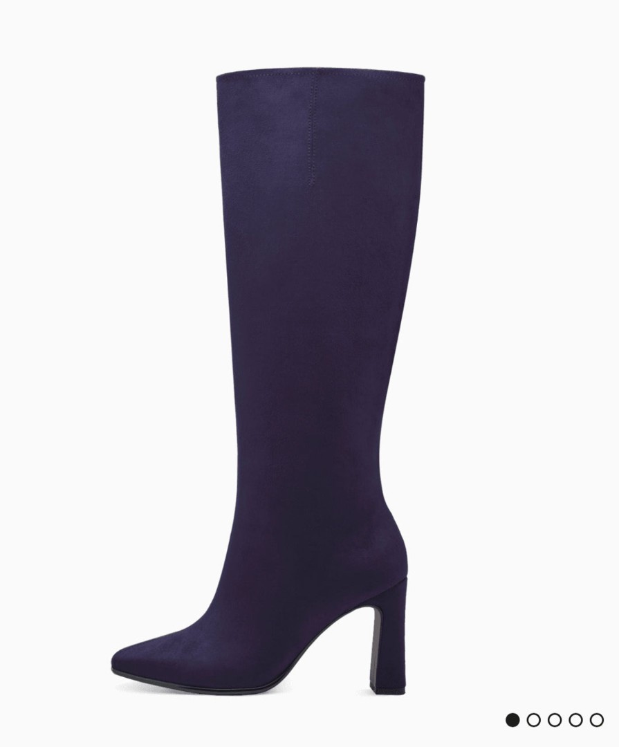 Footwear Tamaris Knee High Boots | Tamaris - 25533 Purple Suede Block Heel Boot