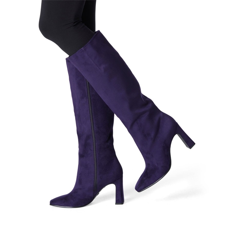 Footwear Tamaris Knee High Boots | Tamaris - 25533 Purple Suede Block Heel Boot