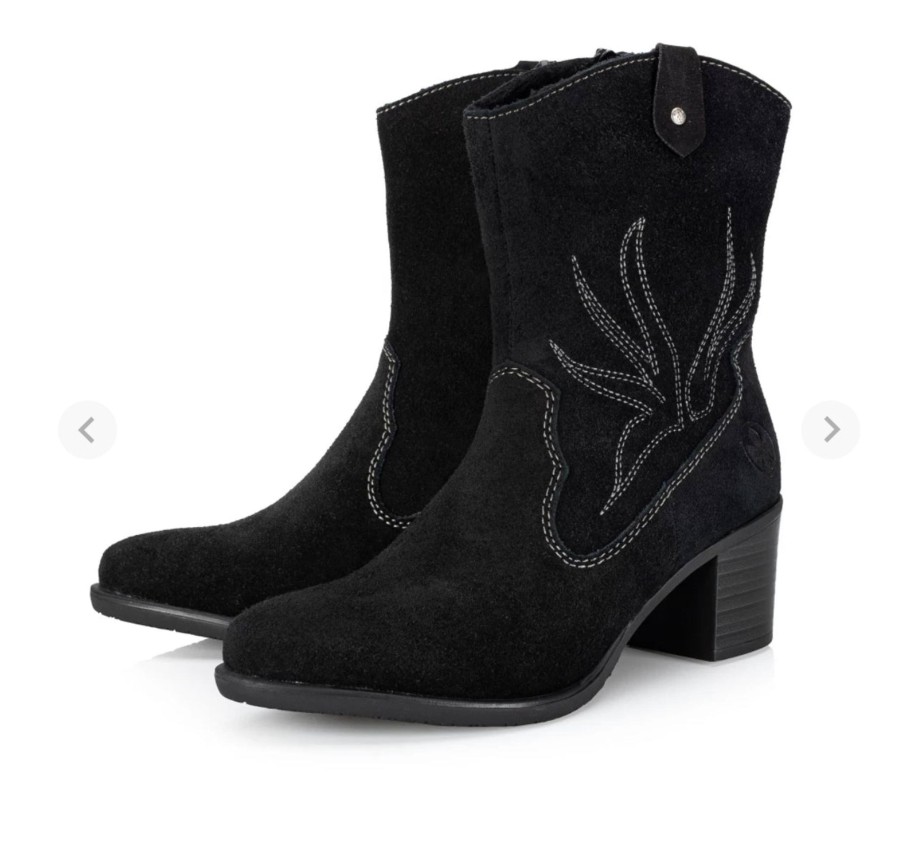 Footwear Rieker Ankle Boots | Rieker - Y2057 Black Suede Cowboy Boot